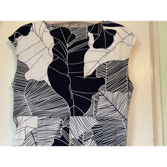 LAUREN RALPH LAUREN Dress Size 12 Black White Floral ruched Sleeveless stretch V - Picture 13 of 15